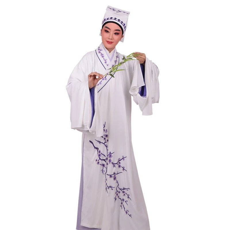 现货仿真丝白色戏曲小生褶子/斜领袄子/牡丹亭服装舞台舞台特价