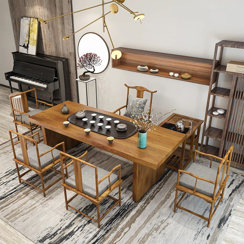 新中式全实木茶桌椅茶具套装一体式家用禅意大板原木功夫茶台组合