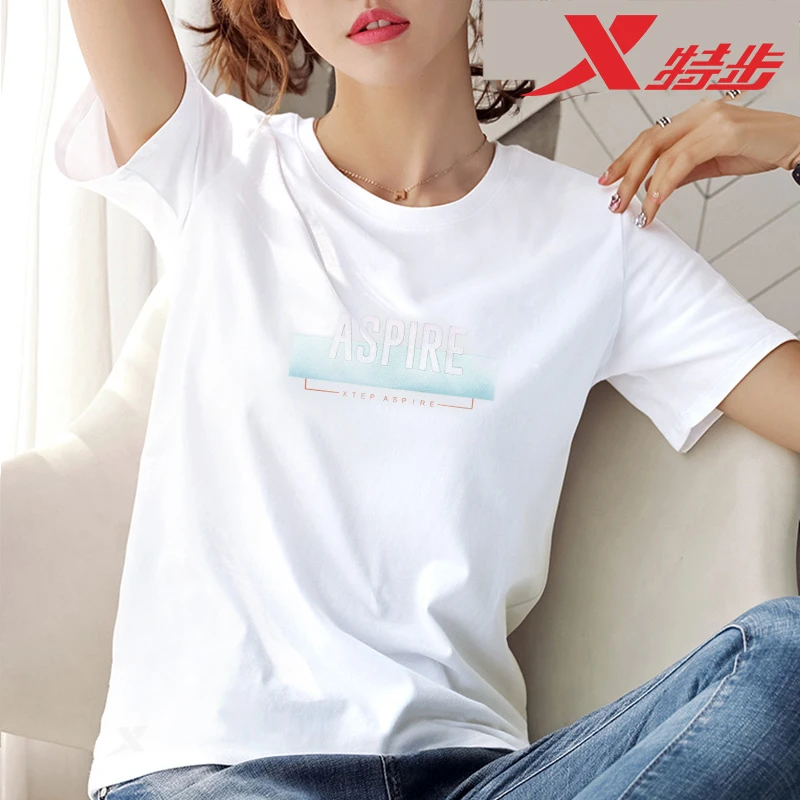 特步短袖女t恤修身秋季新款休闲官网旗舰百搭时尚正品透气运动服
