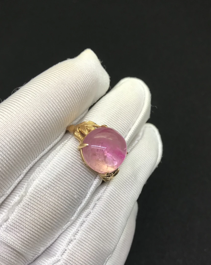 18K玫瑰金天然粉色碧玺戒指