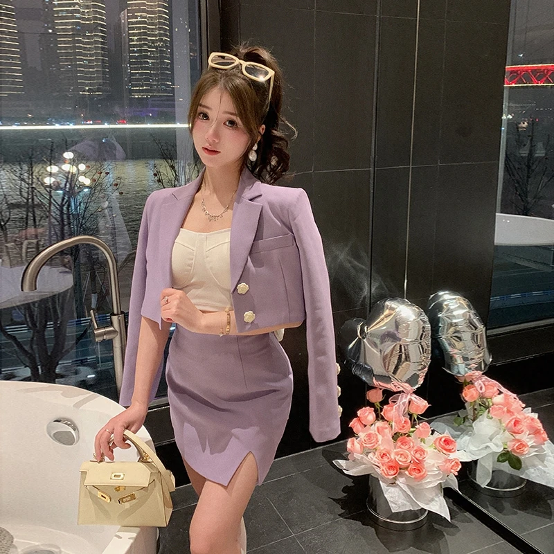 【福利】冰冰来了【甜芋半岛设计感短款西装蝴蝶结高腰半裙套装25026