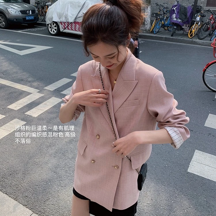 2022春夏新款金扣初夏随性自由挂微宽肩西装203WT1双排扣时尚西服