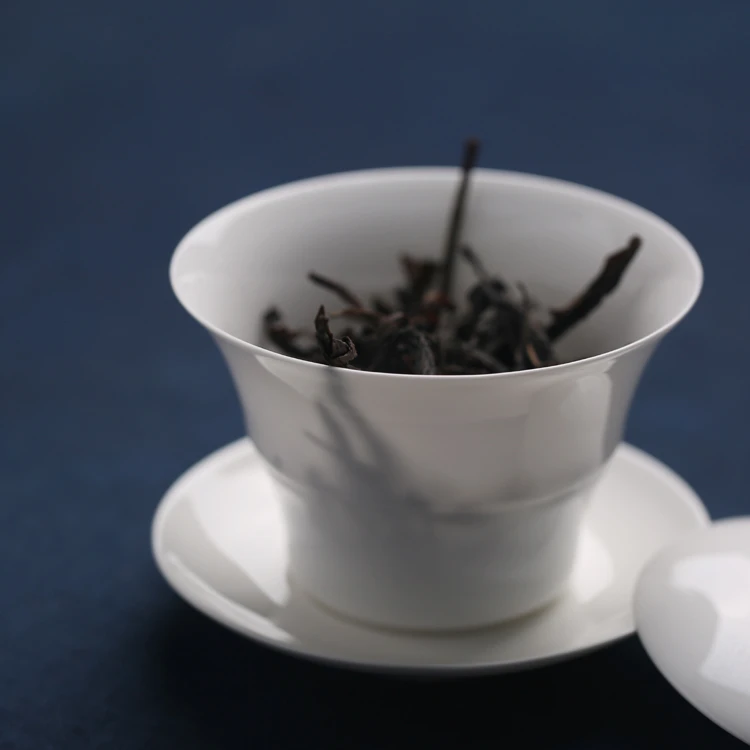 高温薄胎透骨瓷功夫茶盖碗三才碗陶瓷小号工夫茶具竹节款冲茶碗