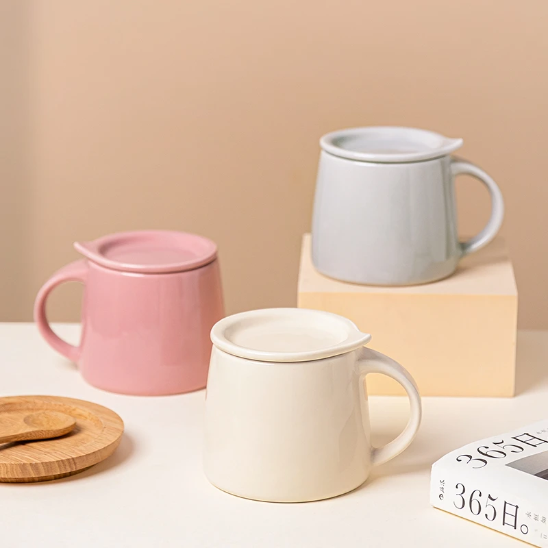 西比尔日式陶瓷马克杯带盖耐高温家用办公室茶杯咖啡杯简约情侣杯