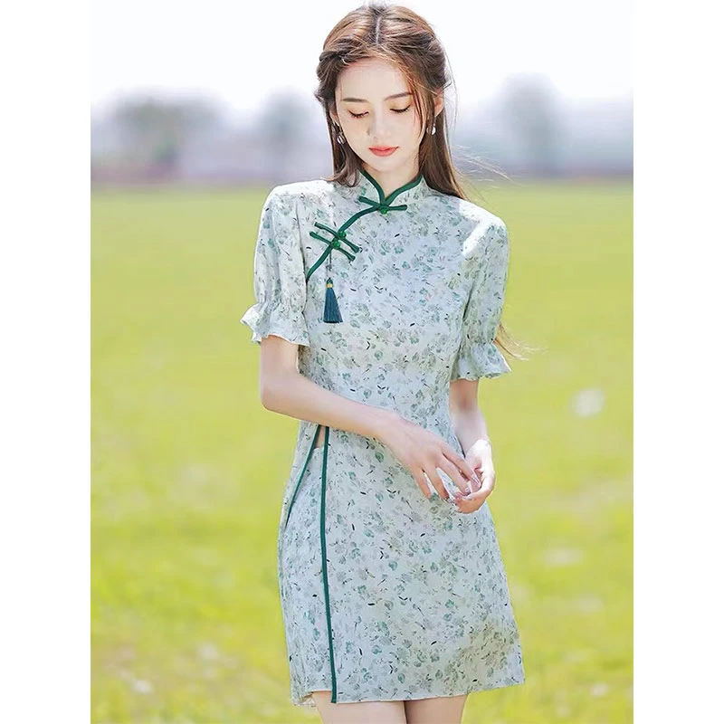 LBG8777文艺两件套旗袍改良版连衣裙少女