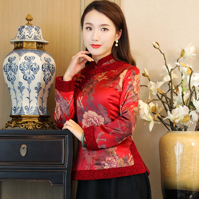 如意风唐装中国风女装加厚中式夹棉衣服复古秋冬保暖旗袍上衣9548