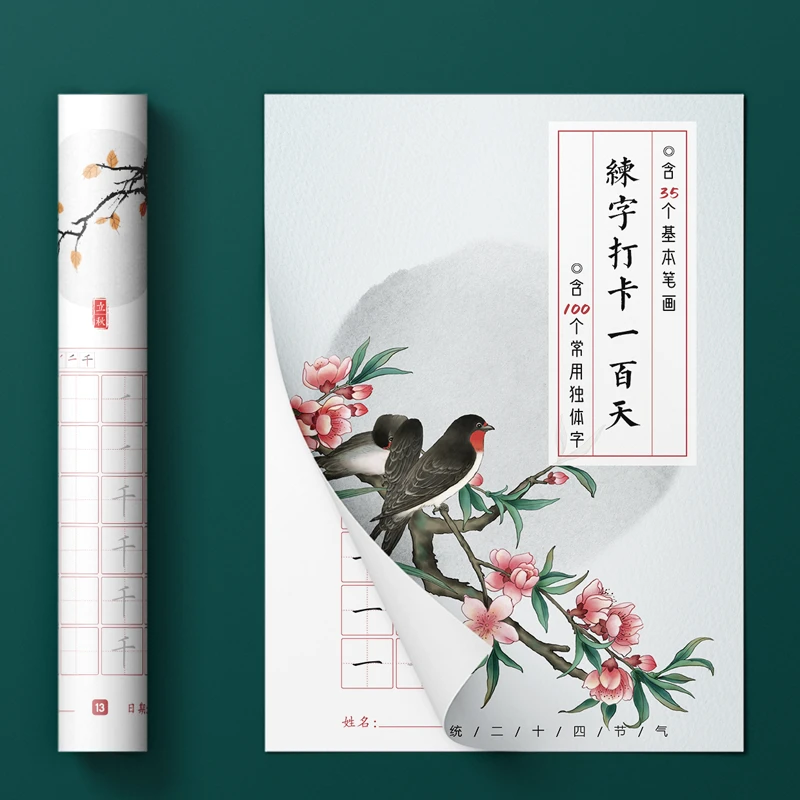 【百日打卡】基本笔画独体字偏旁结构练字打卡100天硬笔每日练字本