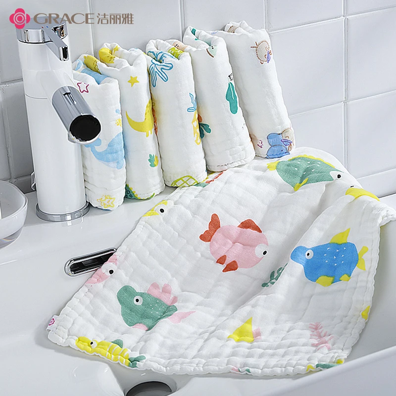 洁丽雅儿童宝宝洗脸洗澡六层纱布纯棉家用亲肤婴儿柔软全棉小毛巾