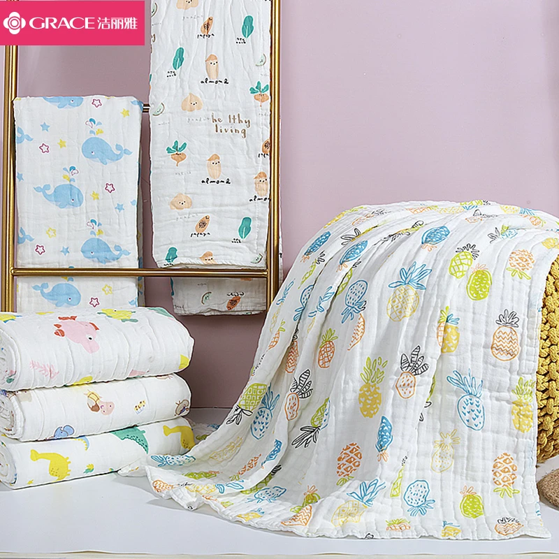 洁丽雅儿童宝宝卡通洗澡浴巾六层纱布纯棉家用亲肤婴儿柔软全棉