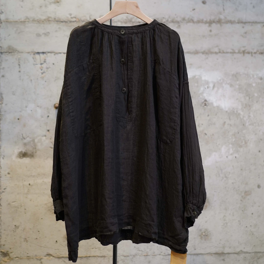 布衣分享LT276  垒土 圆领半开扣麻料轻薄大罩衫