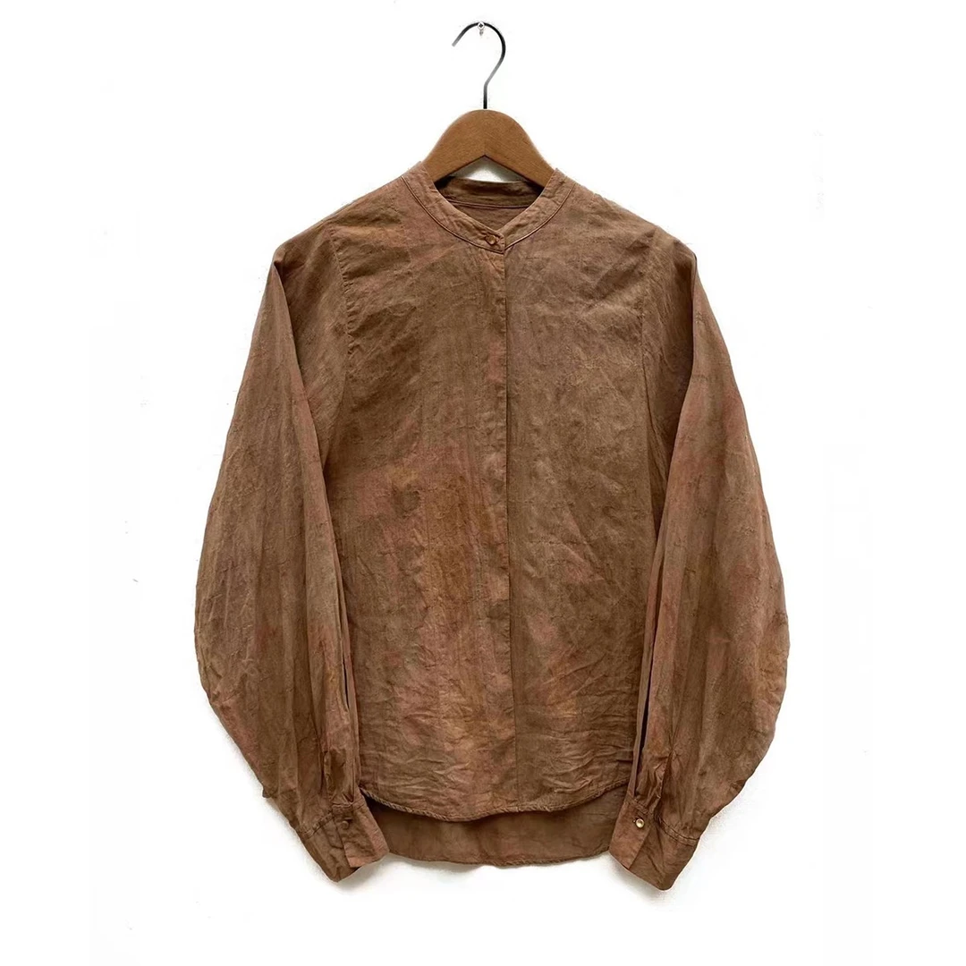 【7折款】左岸迷香 Z22SS1029 布衣分享植物染土黄色小立领衬衫外套