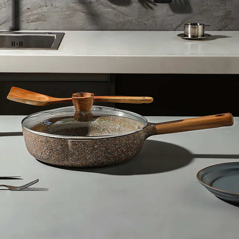 fas【锅厂老板娘专属】花岗岩不粘平底煎炒锅家用电磁炉燃气通用