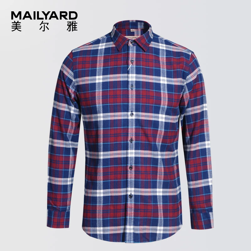 MAILYARD/美尔雅长袖衬衫 男士法兰绒磨毛休闲衬衫 格子衬衣 584