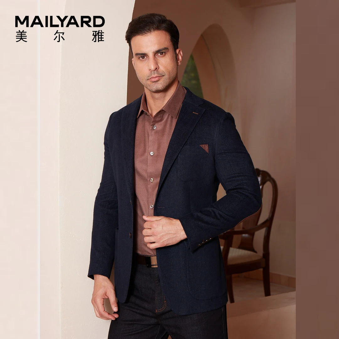 MAILYARD/美尔雅西服单件 羊毛商务休闲男士复古补丁西装上衣 600