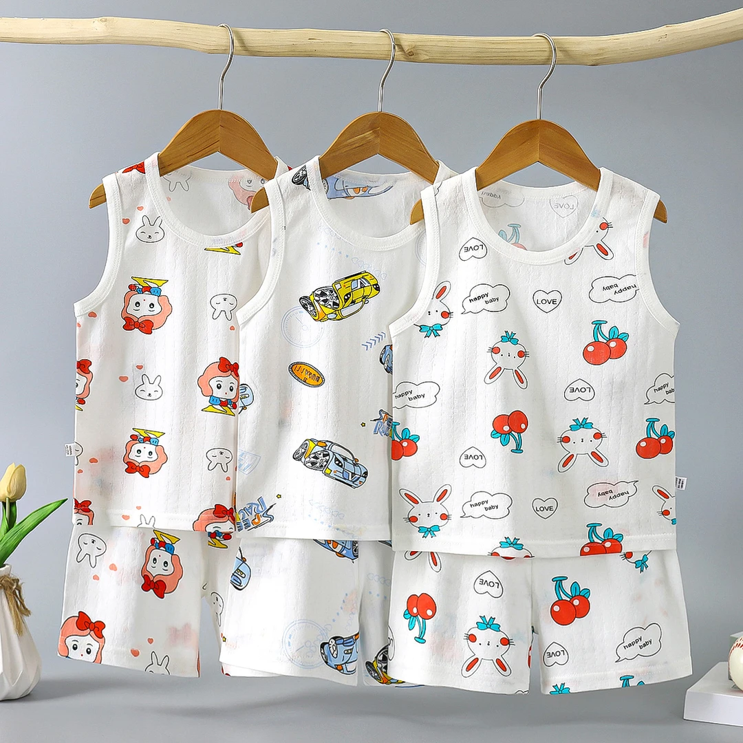 儿童纯棉背心套装无袖T恤背心短裤夏季薄款男童女宝宝全棉两件套