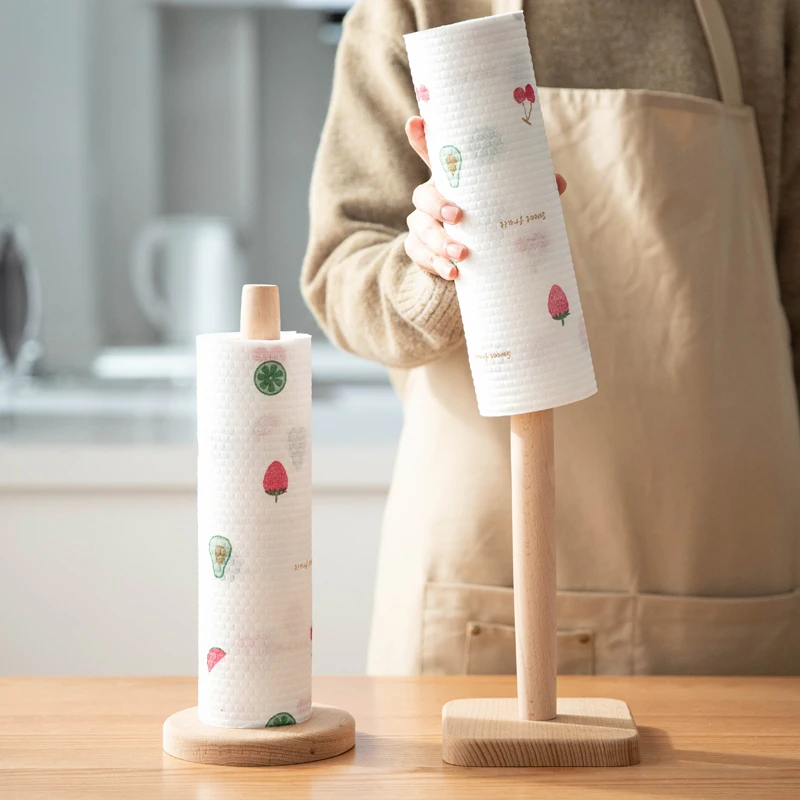 日式榉木卷纸架立式实木纸巾架小清新厨房纸懒人抹布保鲜膜收纳架