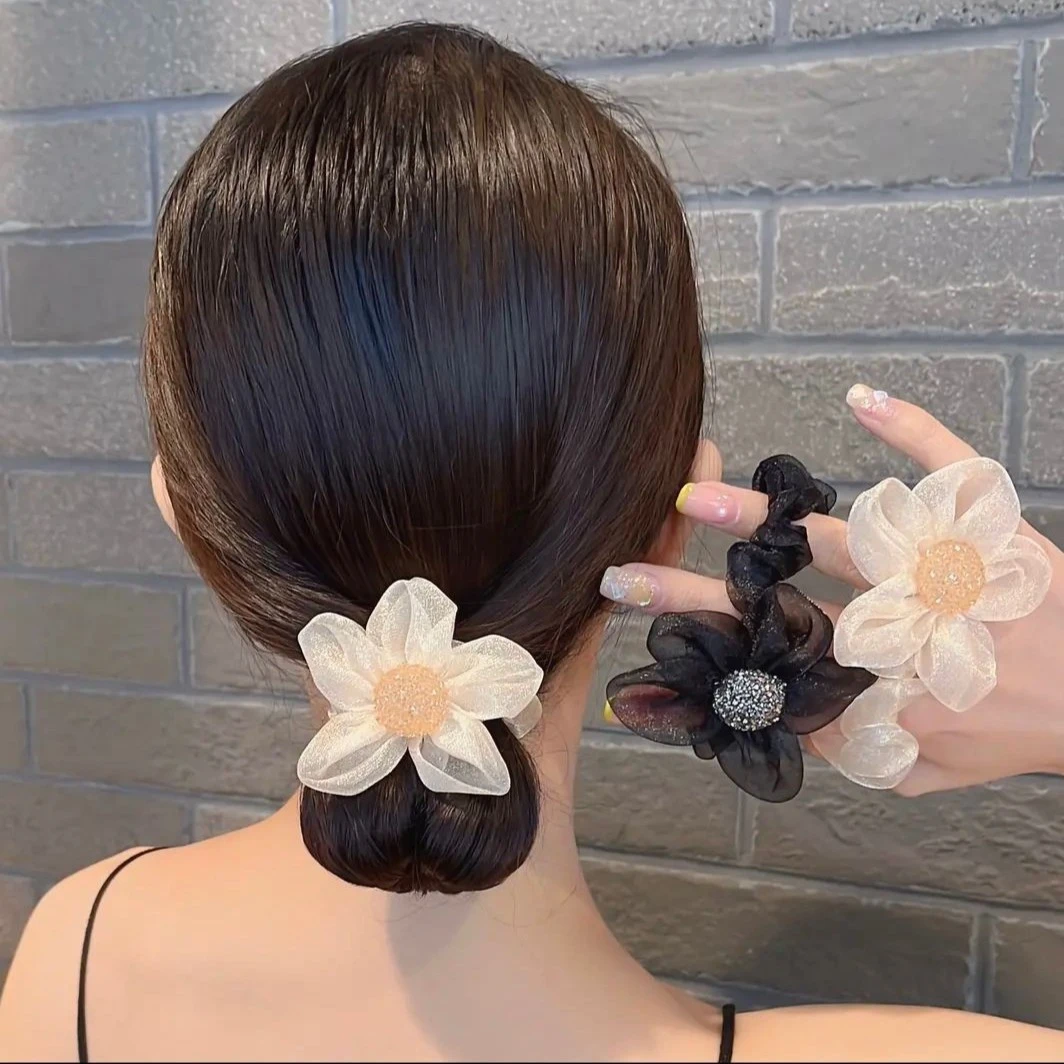 哈韩宅物哈韩宅物哈韩宅物轻奢网纱太阳花发圈马尾丸子头皮筋头绳