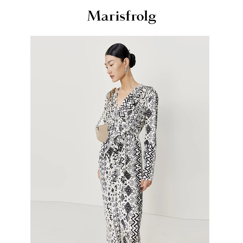 玛丝菲尔夏季气质新桑蚕丝设计感花稿茶歇裙连衣裙子A1CX12886