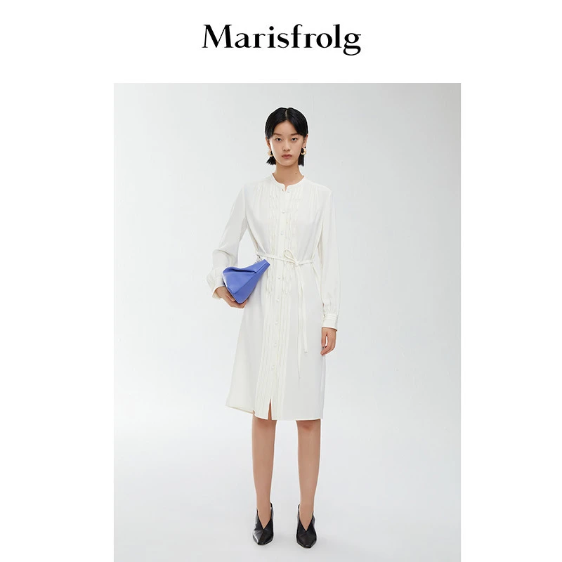 【艾钱钱精选】Marisfrolg/玛丝菲尔时尚白色纯色通勤气质连衣裙