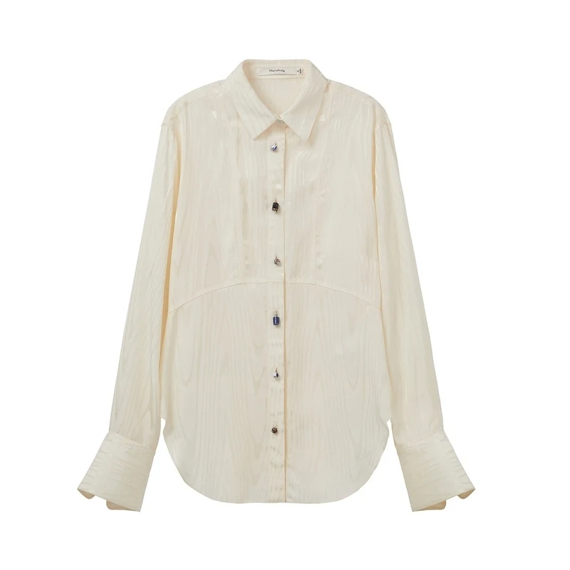 Marisfrolg/玛丝菲尔时尚气质小众格子上衣A1CX13291翻领衬衫复古