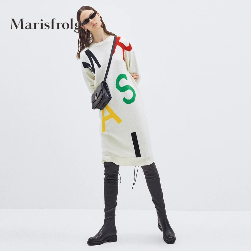 Marisfrolg玛丝菲尔长袖连衣裙宽松印花套头休闲秋冬A1KT3853M