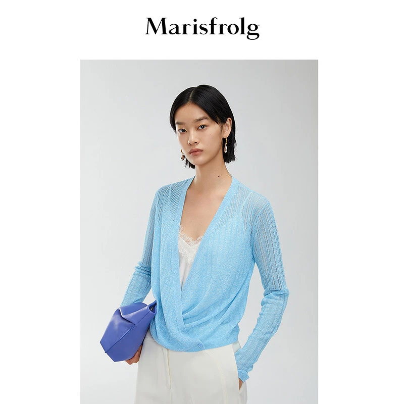【晨晨甄选】Marisfrolg/玛丝菲尔款蓝色毛针织开衫毛衣A1BW1833M