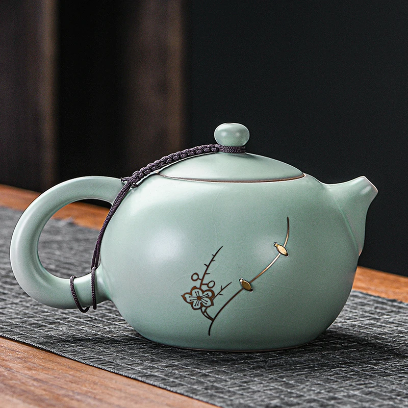 俩伴汝窑茶壶泡茶家用陶瓷茶水分离中式茶杯锔钉单壶高档礼盒套装