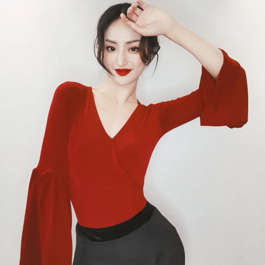 WIN摩登拉丁舞服基础喇叭袖款上衣