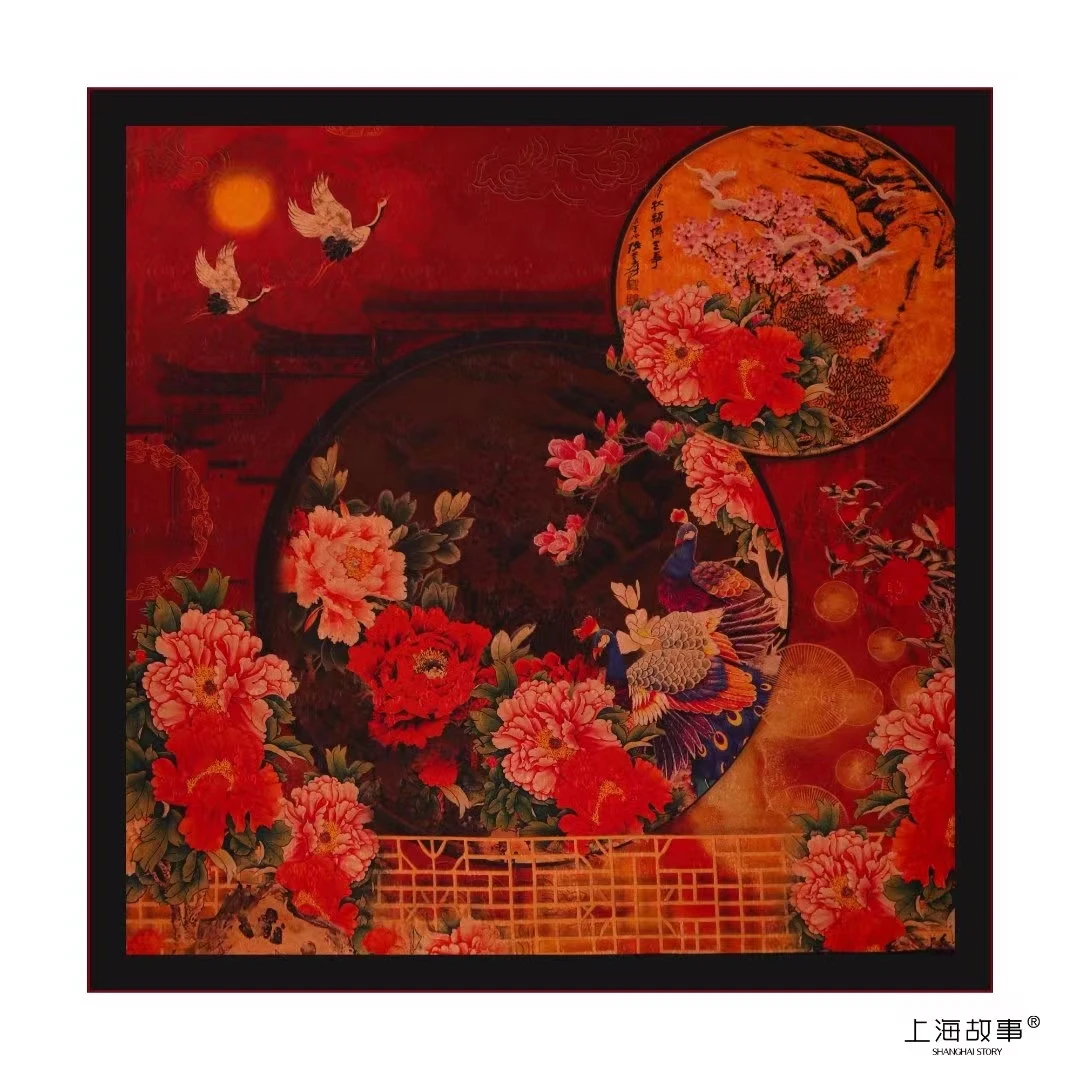 上海故事【花好月圆】108尺寸香云纱古风大方巾桑蚕丝 暗红25姆米