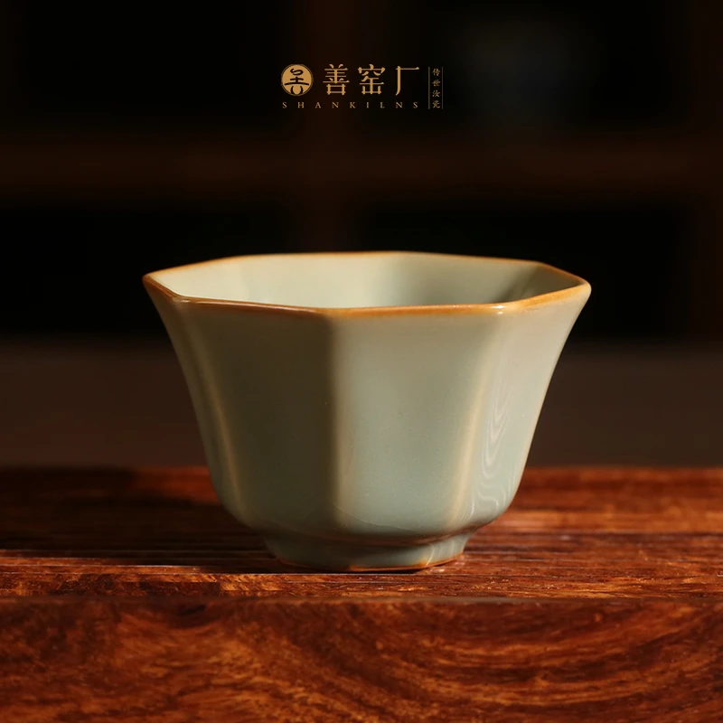 善窑厂善款限量 粉青釉高温汝瓷 汝窑李善明 八方杯功夫茶杯单杯