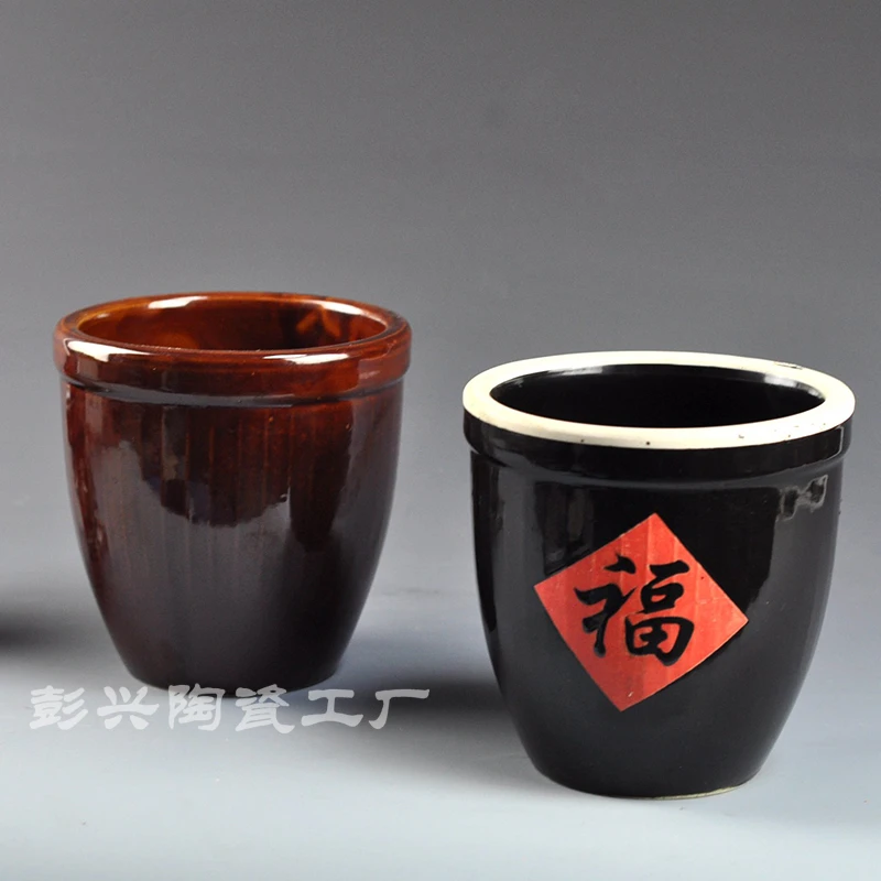 民俗风陶瓷福字大号水缸串串酱料缸 特色菜餐具酒店摆件造景盛器