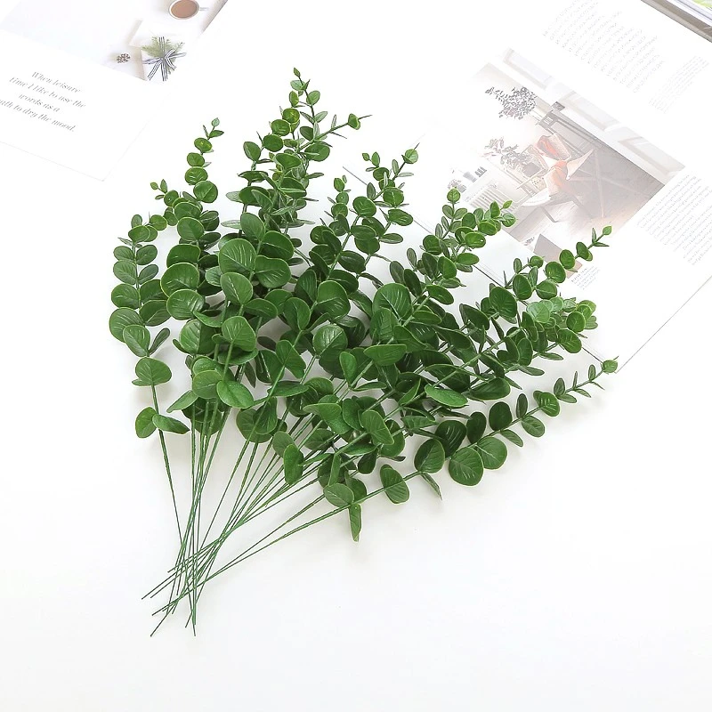 仿真假花塑料花绿植工艺品装饰摆件插花配草叶子单支尤加利金钱叶