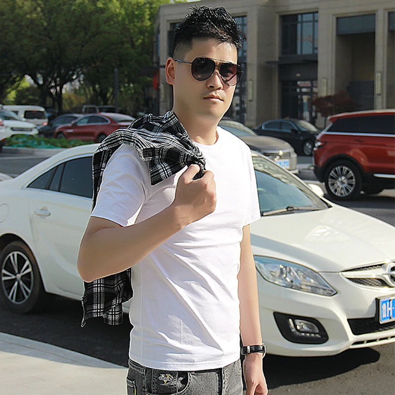 白色短袖男T恤修身打底衫新款黑色男士短袖加厚白色打底衫男重磅