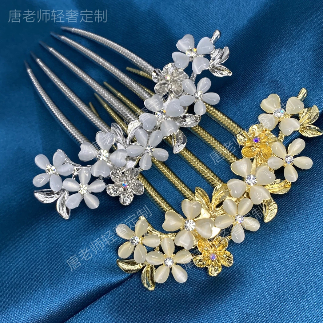 R258 铁合金莫桑石发饰 高端轻奢版猫眼石插梳