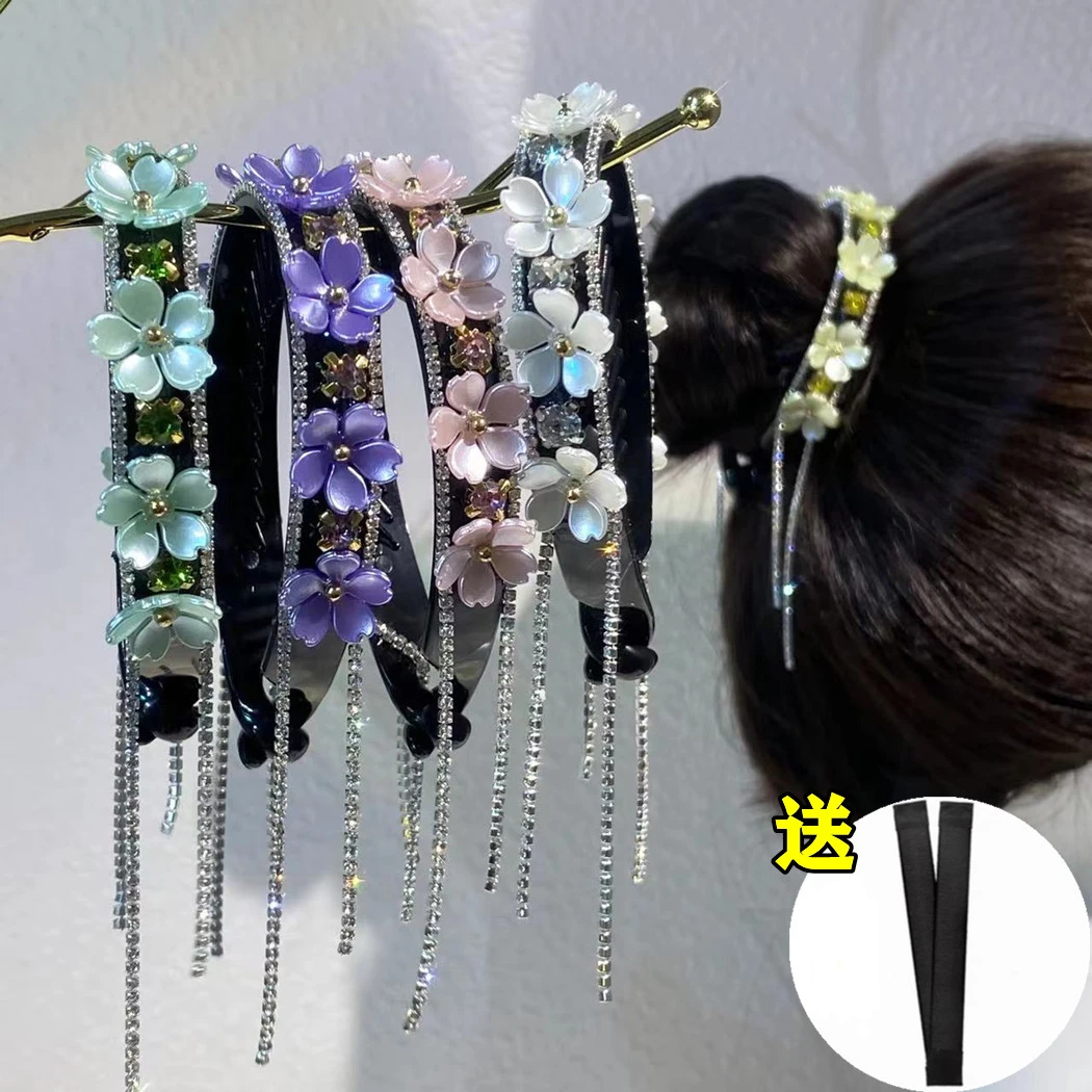 新款樱花流苏丸子头发箍高颅顶洗脸安可拉红色发饰~送夹板1个