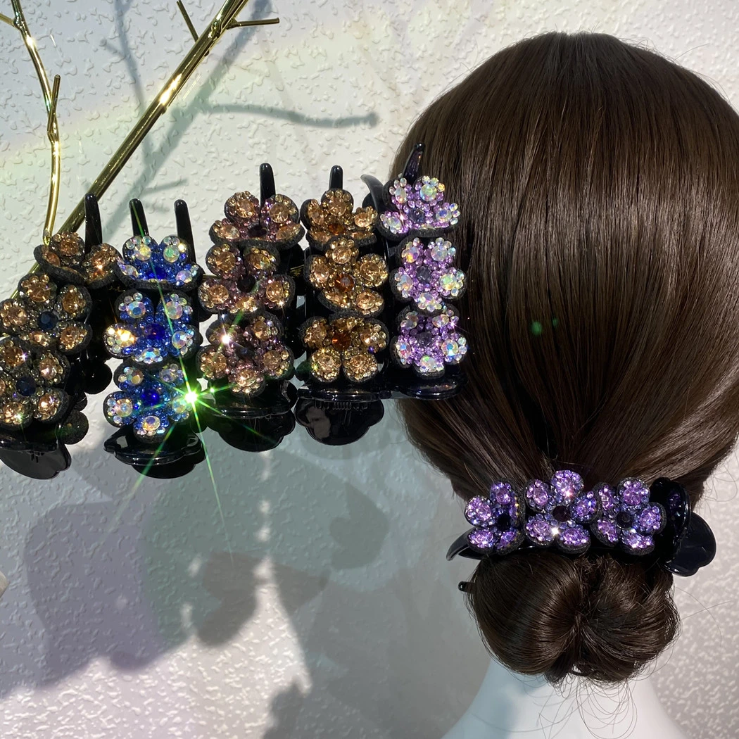 韩式复古简约通勤梅花丸子头高级大号鲨鱼发夹安可拉红色发饰