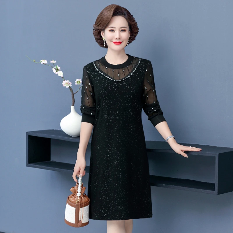 春秋装中年妈妈气质连衣裙长袖2024新款中老年宽松中长款时尚裙子