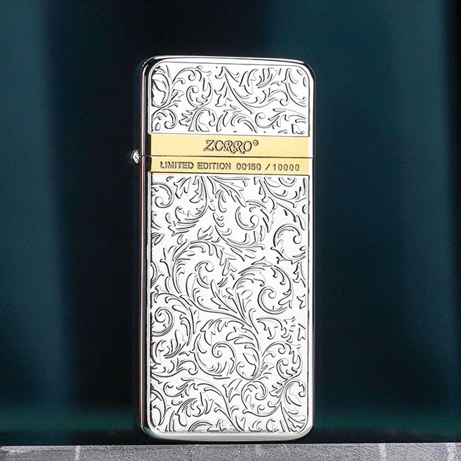 ZORRO佐罗打火机  纤巧超薄限量唐草花  精雕复古防风双色ZS5-307