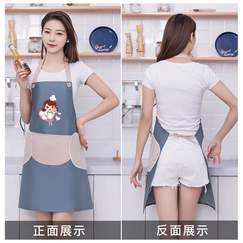 【防水围裙】薄款厨房专用带擦手毛巾可爱卡通女2023网红围腰家务