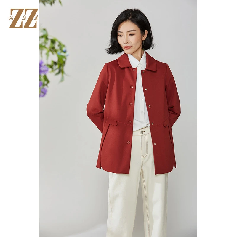 佐尔美春季设计感气质高级质感休闲翻领短款风衣外套女E11FZ15