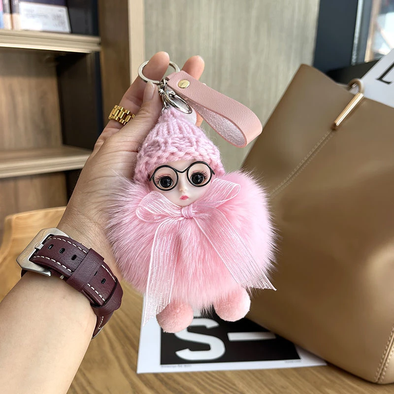 可爱娃娃包包挂件背包挂饰汽车钥匙扣挂件真毛狐狸毛毛球女包配饰