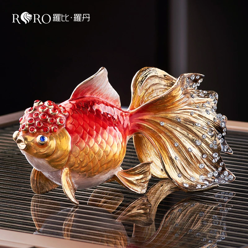 罗比罗丹《鸿运当头》摆件珐琅彩工艺软装饰品创意金鱼摆件