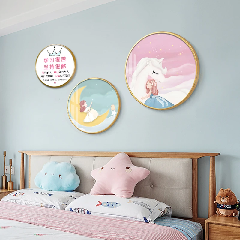 儿童房装饰画粉色卡通公主房女孩卧室床头装饰挂画房间背景墙壁画
