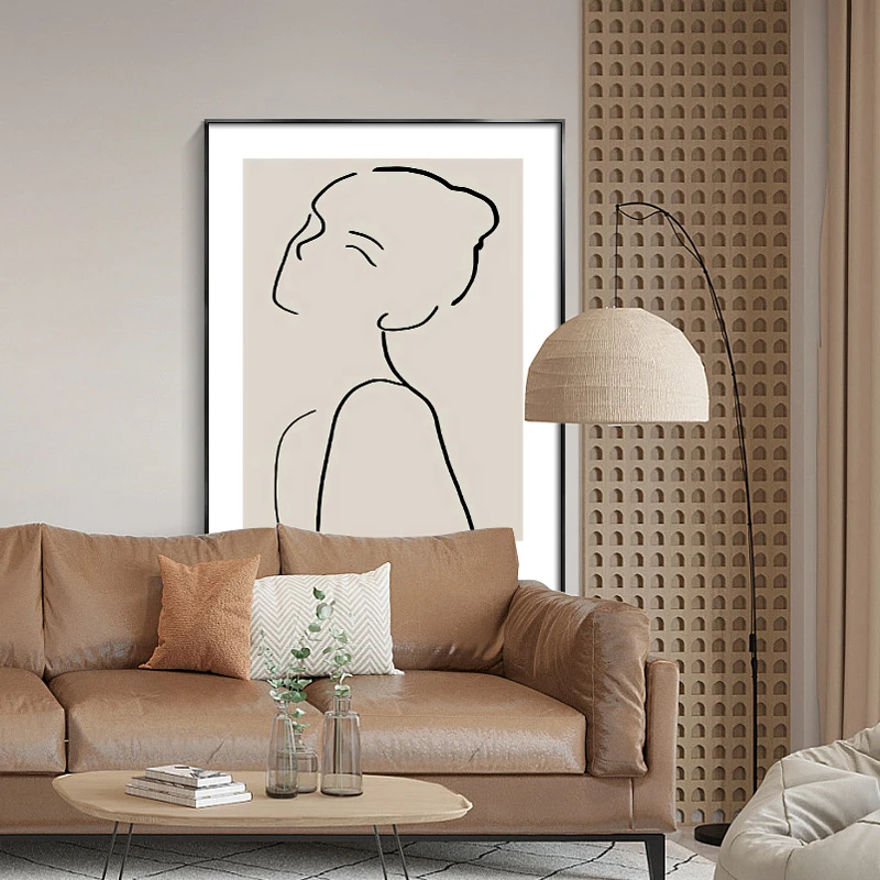 北欧现代图案装饰画抽象人物线条客厅沙发挂画卧室背景画床头装饰