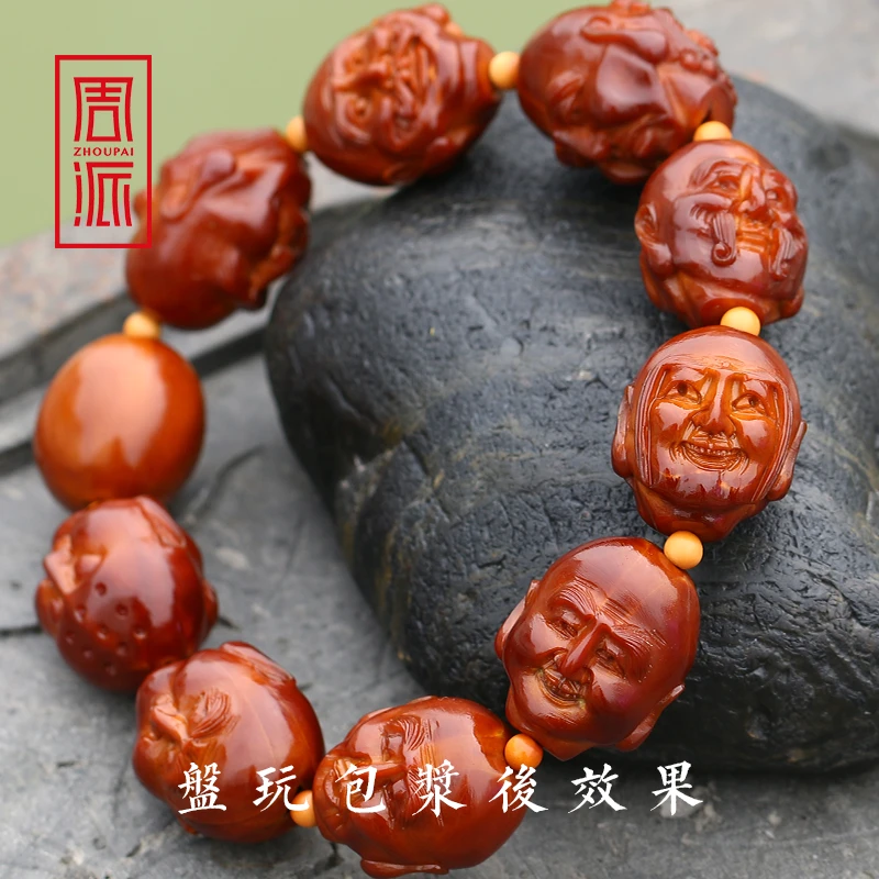 周派周泉兴双面十八罗汉橄榄核手串纯手工雕刻铁核手串文玩苏工