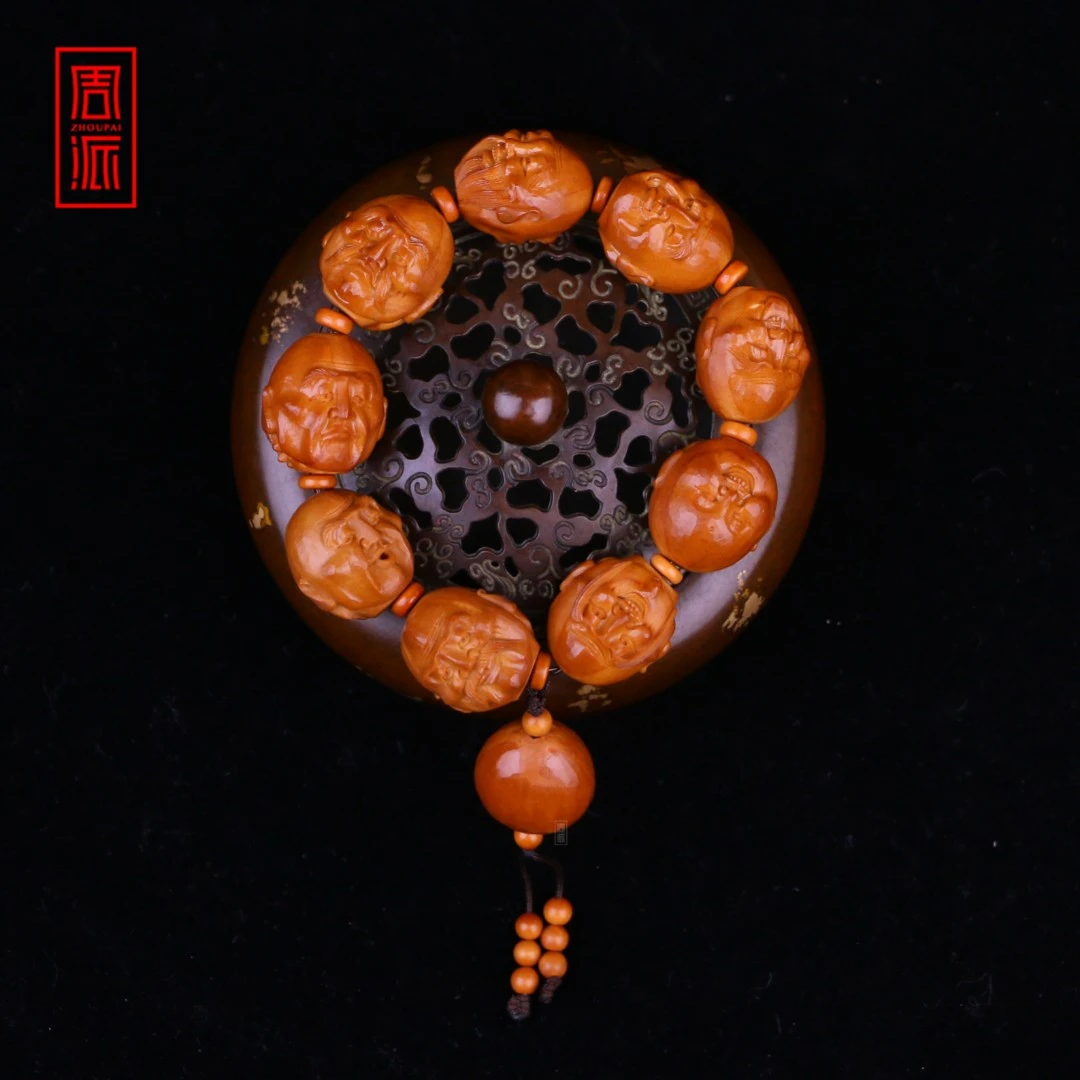 周派春毅核坊双面十八罗汉橄榄核男士留刀痕大籽雕刻文玩核雕