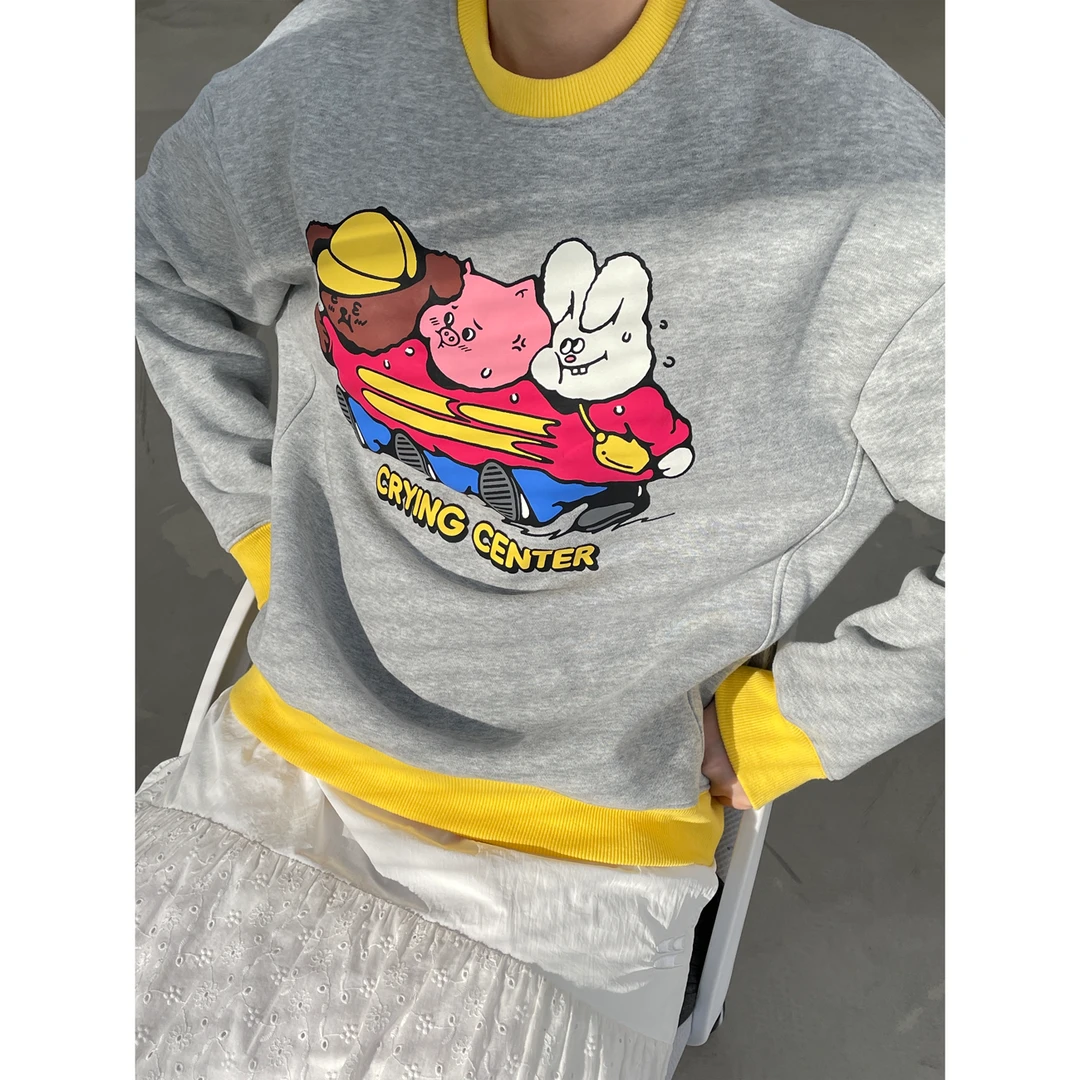 Crying center/哭喊中心哭喊三兄弟撞色拼接圆领卫衣