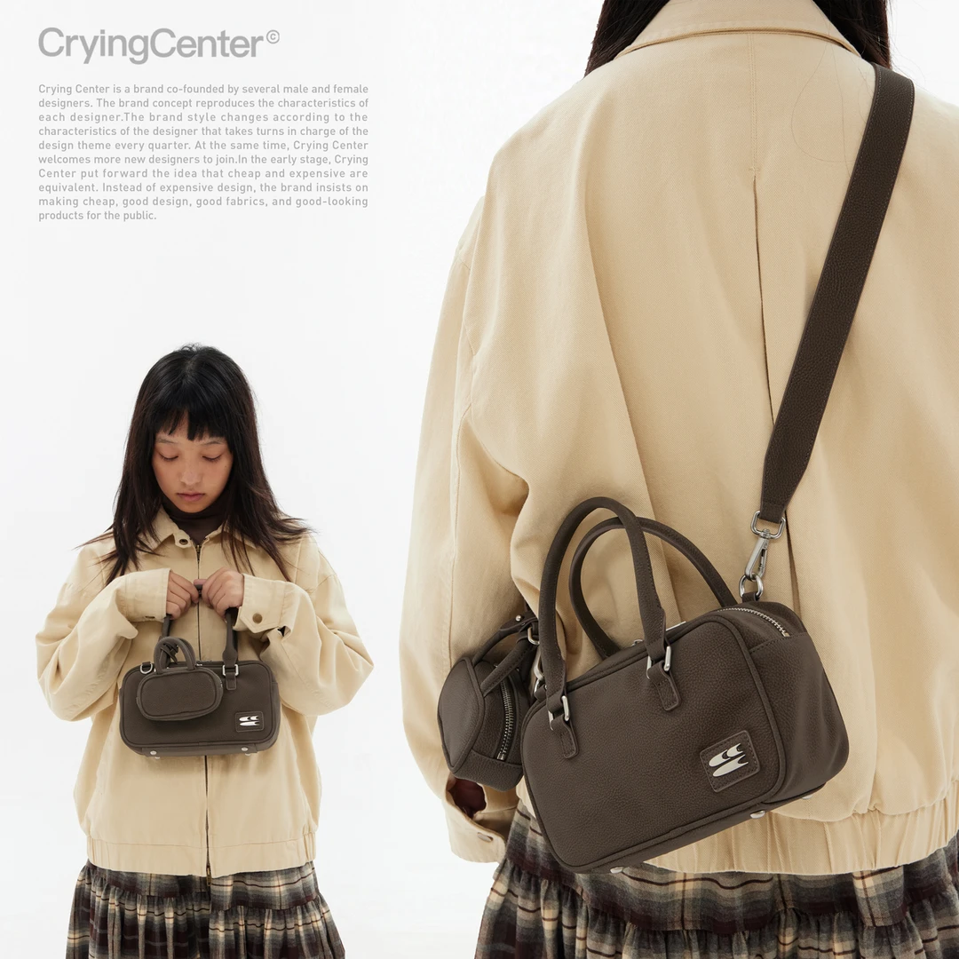 Crying center/哭喊中心沙砾棕波士顿斜挎包单肩手提耳机包小方包