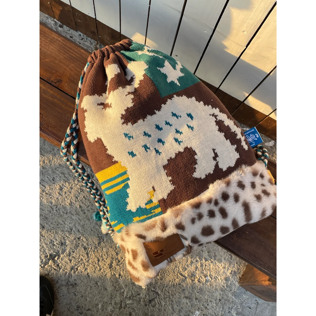 Crying center/哭喊中心斑点小鹿拼接雪地针织双肩包