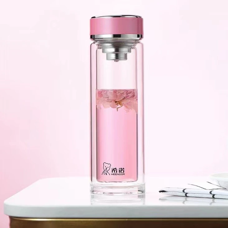XN7079双层玻璃杯女滤网珠光花茶杯耐热防烫少女心便携水杯